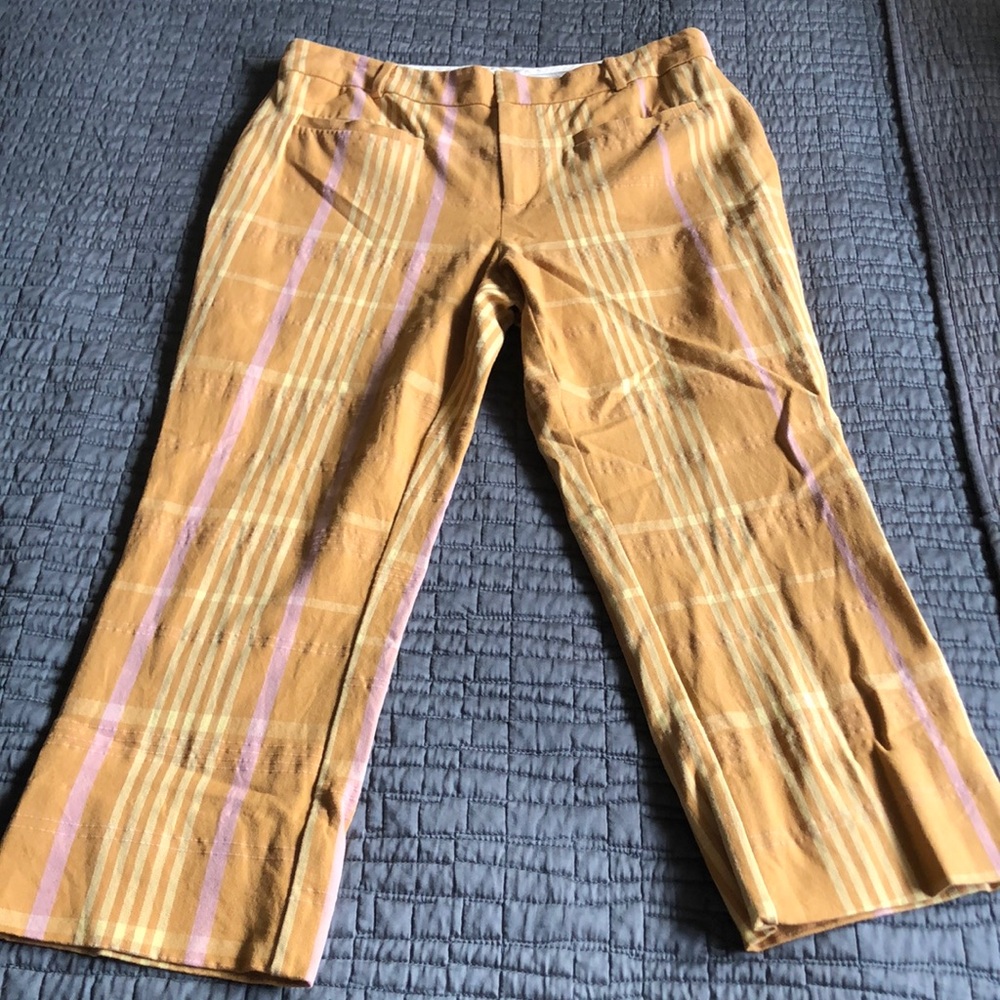 Antropologie Striped Mustard and Pink cropped trouser Pant
